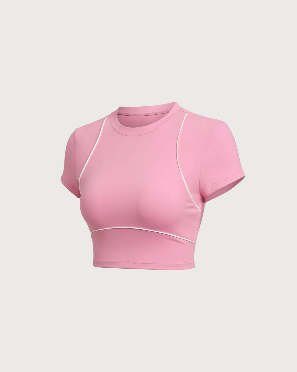 Pink Round Neck Yoga Short Sleeve Top - Light Support - Image 6