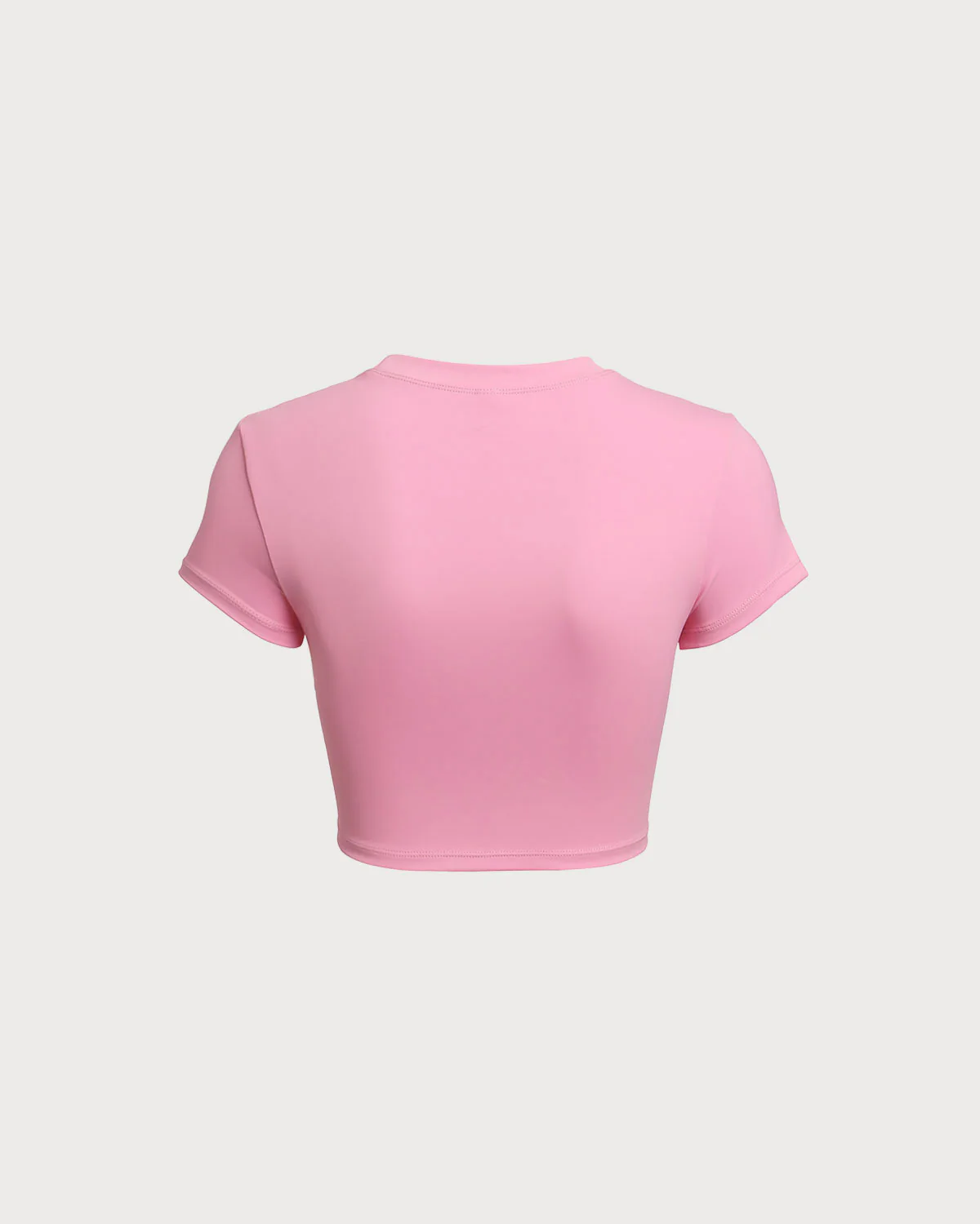 Pink Round Neck Yoga Short Sleeve Top - Light Support - Image 7