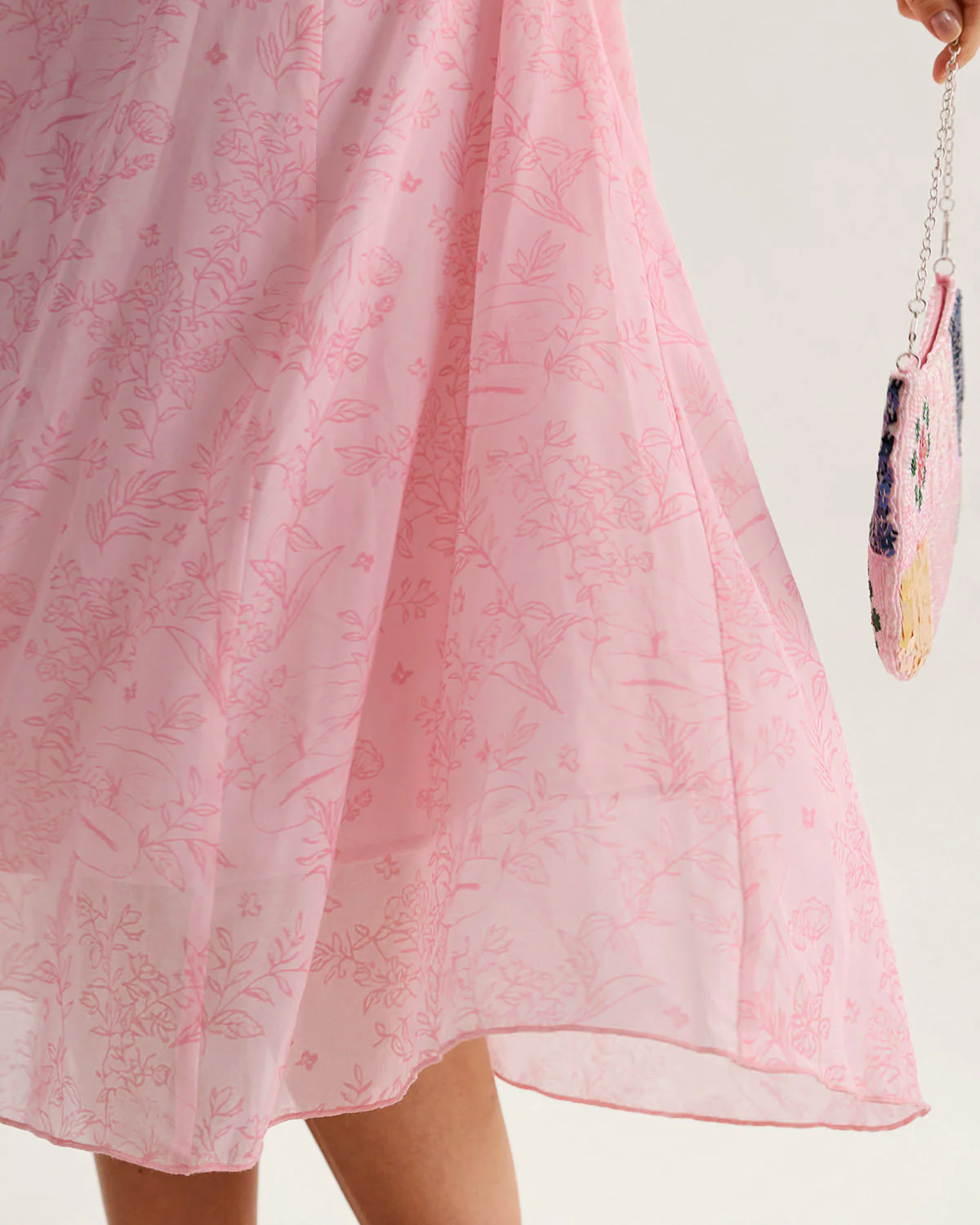 Pink Square Neck Ruffle Midi Dress - Image 3