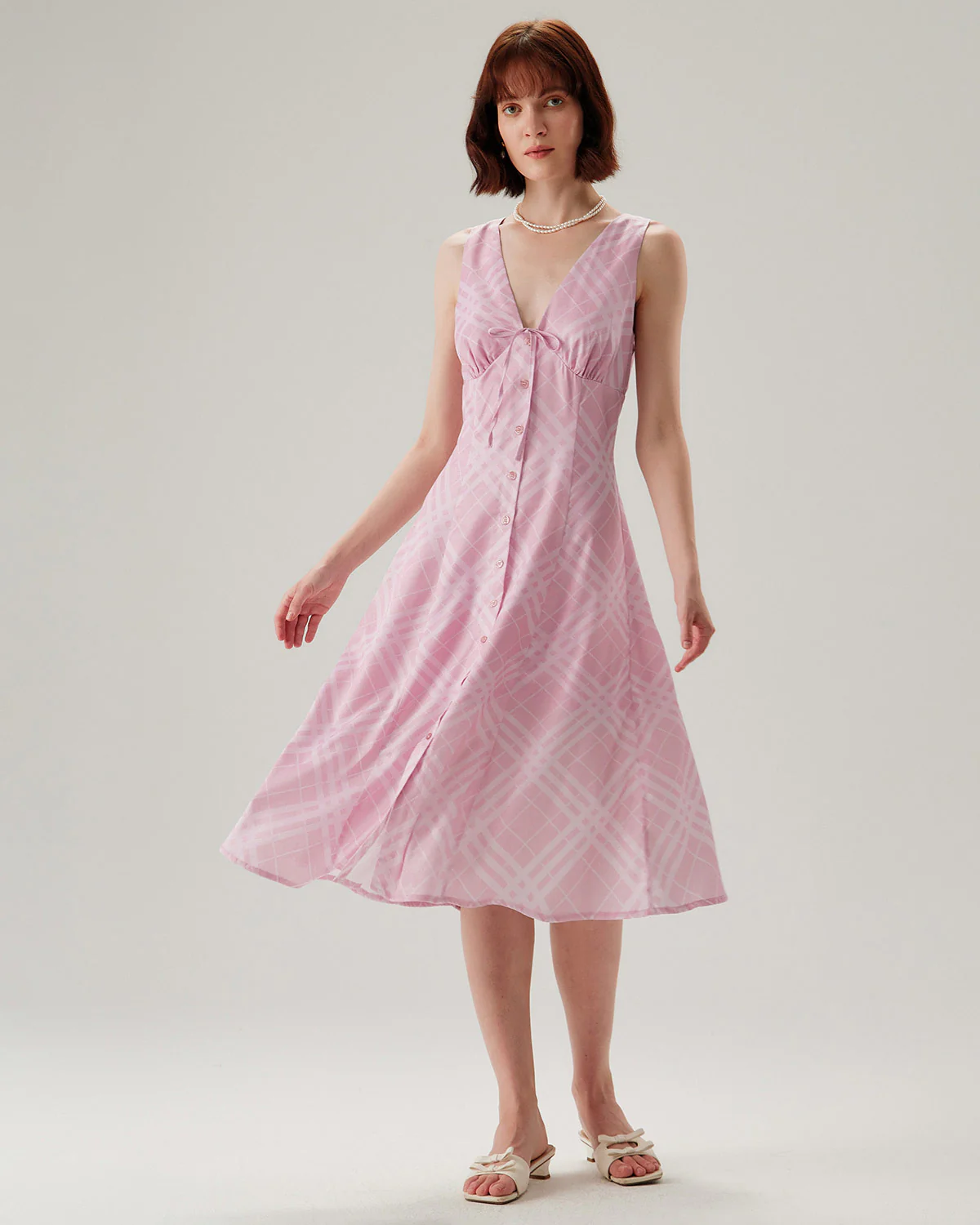 Pink Striped Sleeveless Midi Dress - Image 3