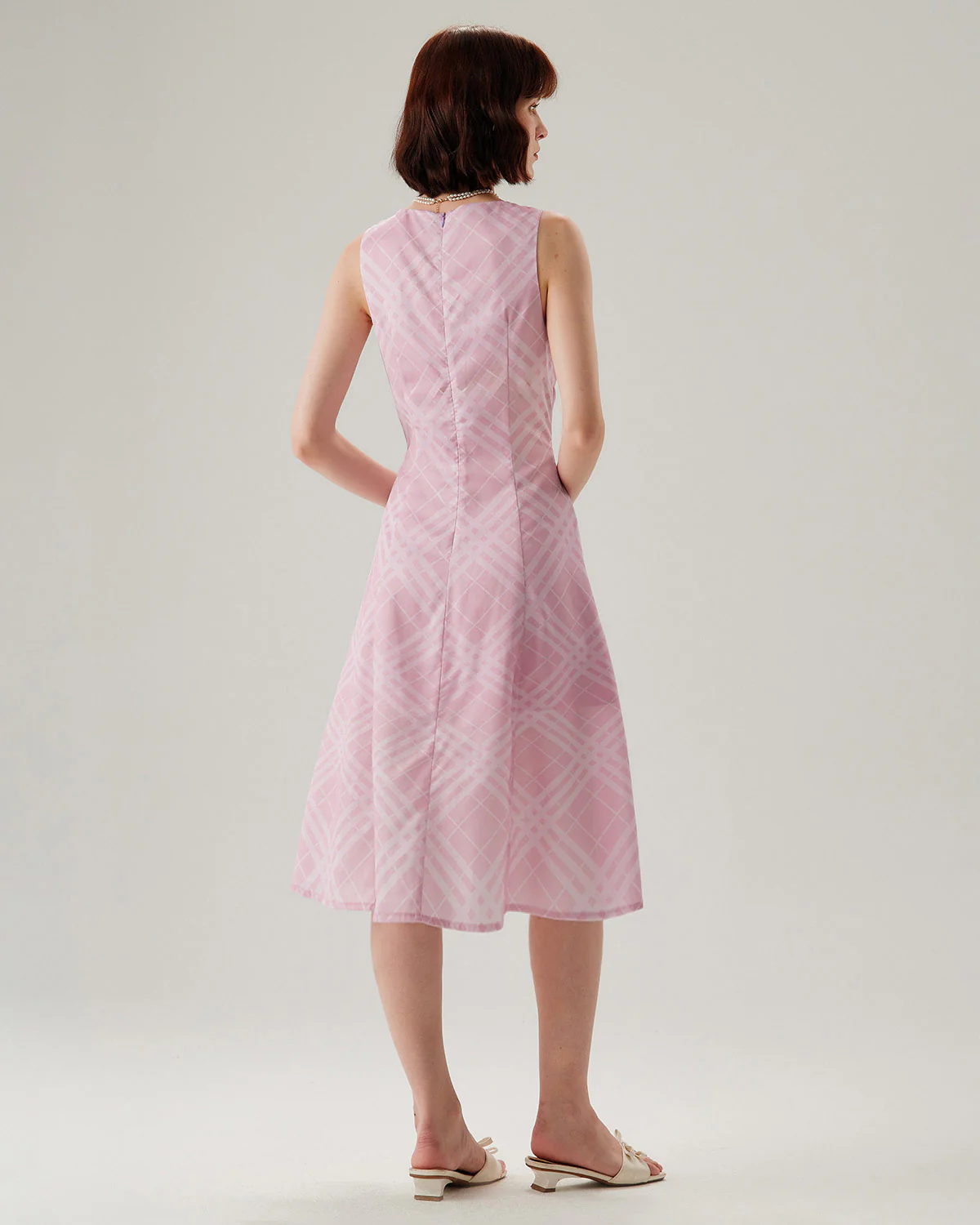 Pink Striped Sleeveless Midi Dress - Image 4