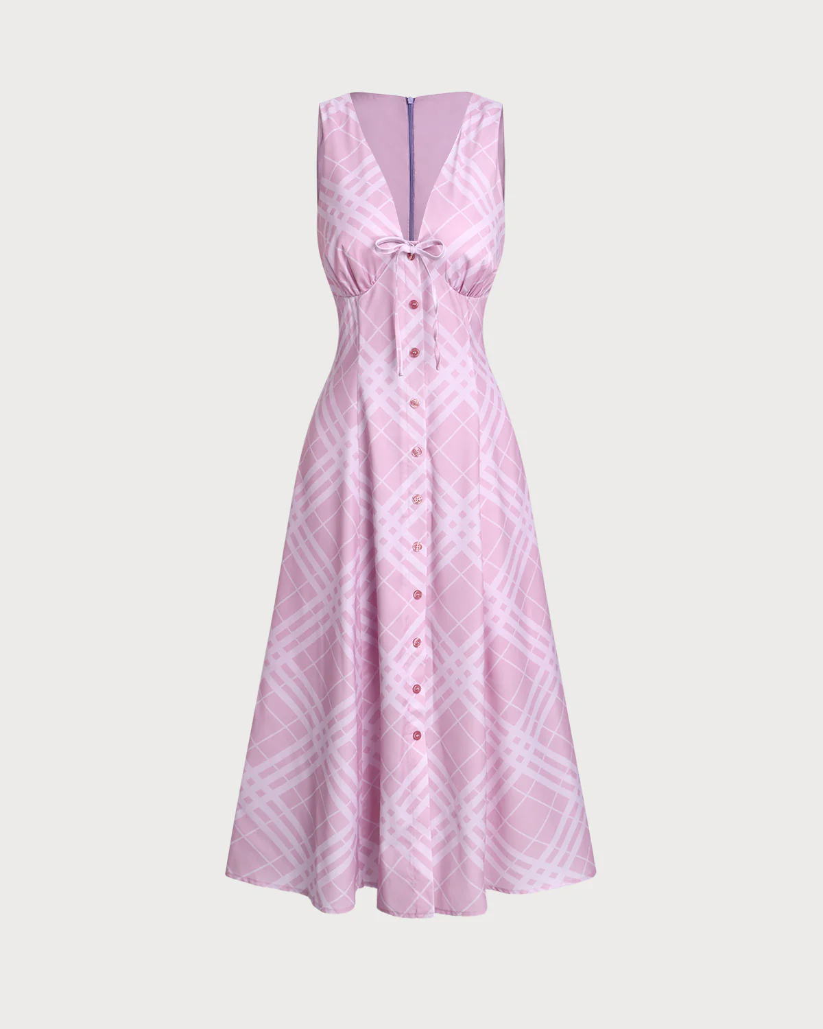 Pink Striped Sleeveless Midi Dress - Image 5