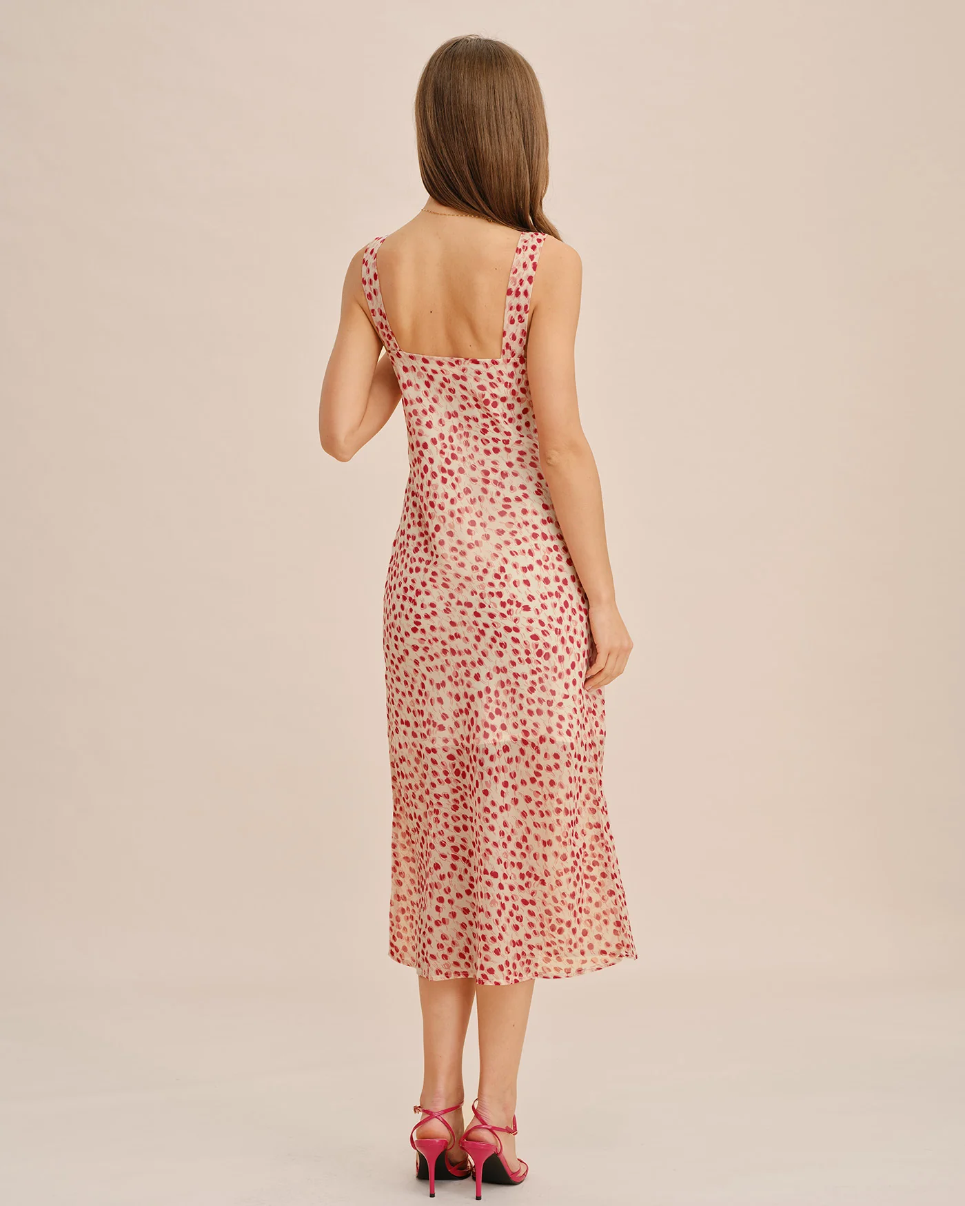 Pink V Neck Floral Midi Dress - Image 5
