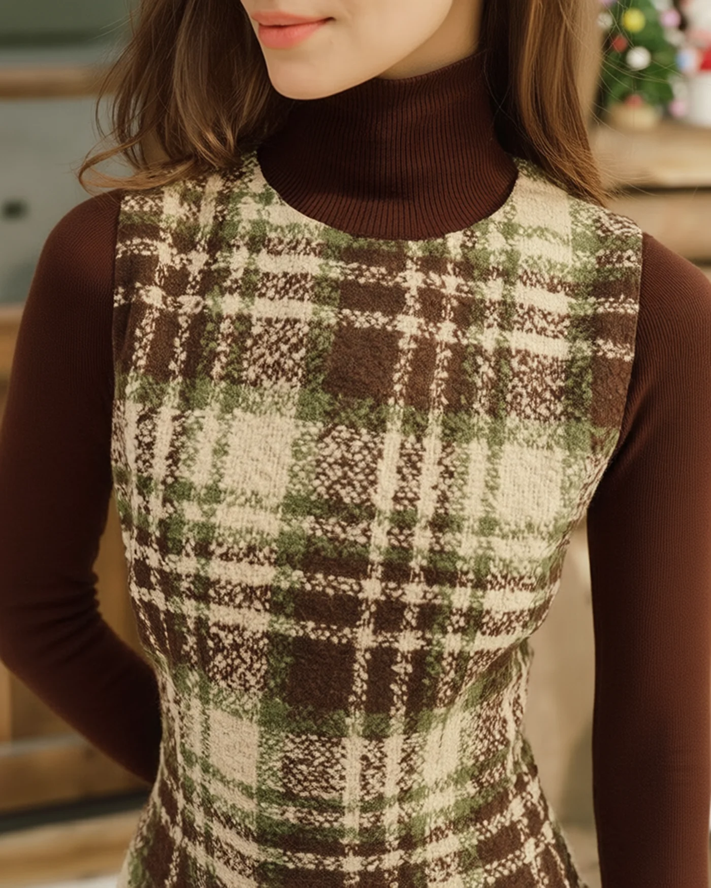 Plaid Round Neck Sleeveless Mini Dress - Image 2