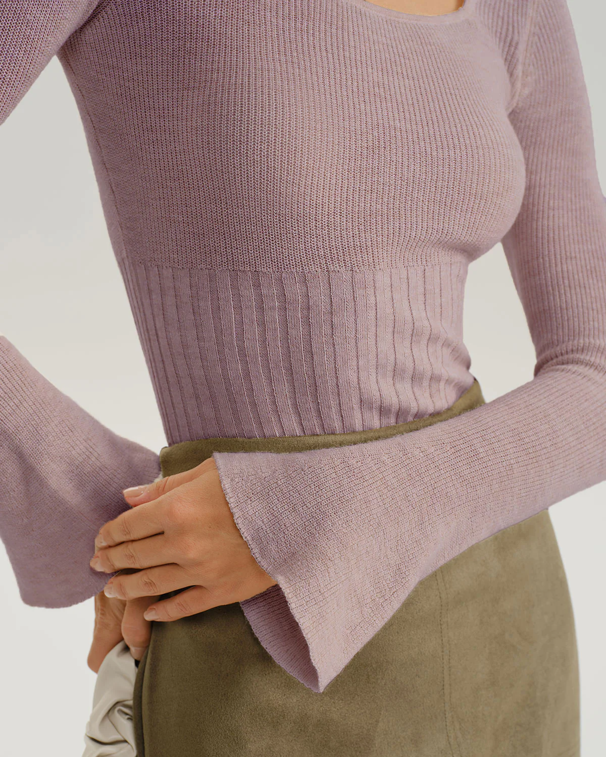 Purple Bell Sleeve Casual Knit Tee - Image 3