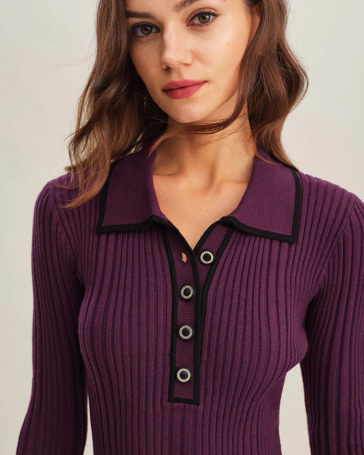 Purple  Contrasting Bell Sleeve Sweater Dress - Image 2