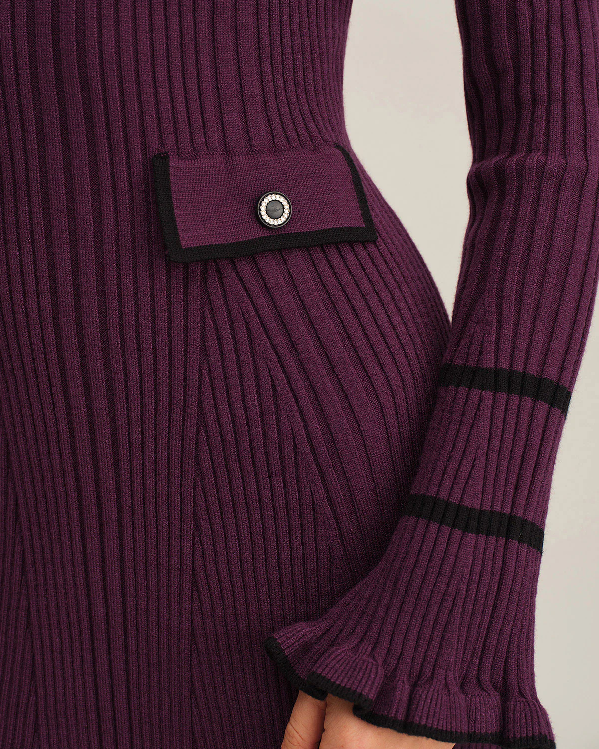 Purple  Contrasting Bell Sleeve Sweater Dress - Image 3