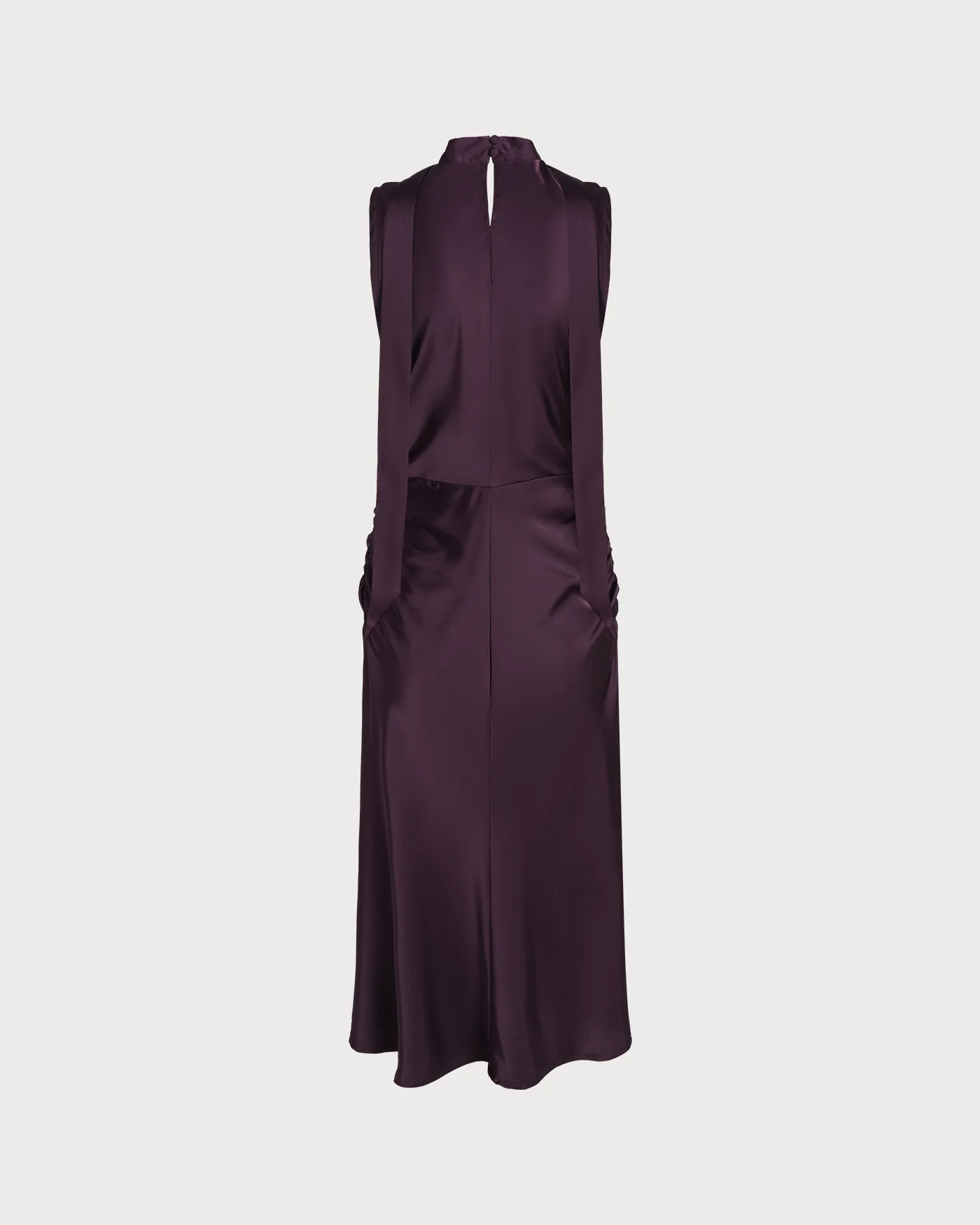 Purple Cowl Neck Mermaid Satin Midi Dress - Image 9