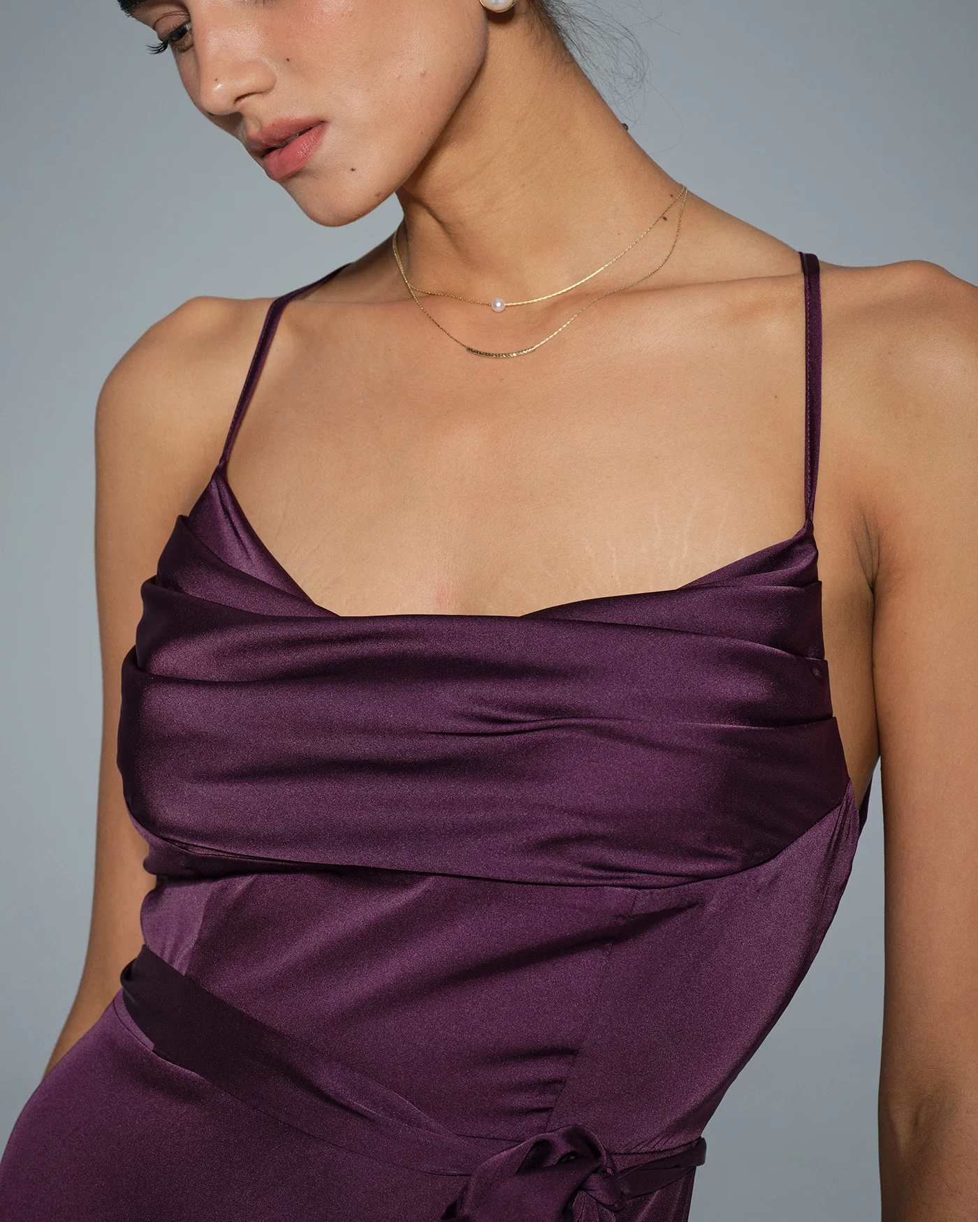Purple Cowl Neck Satin Maxi Dress - Image 3