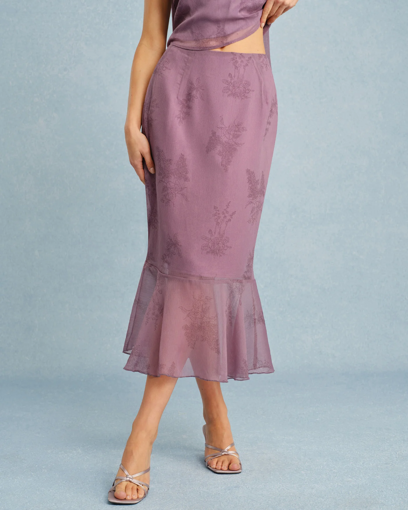 Purple Floral Mermaid Midi Skirt - Image 3