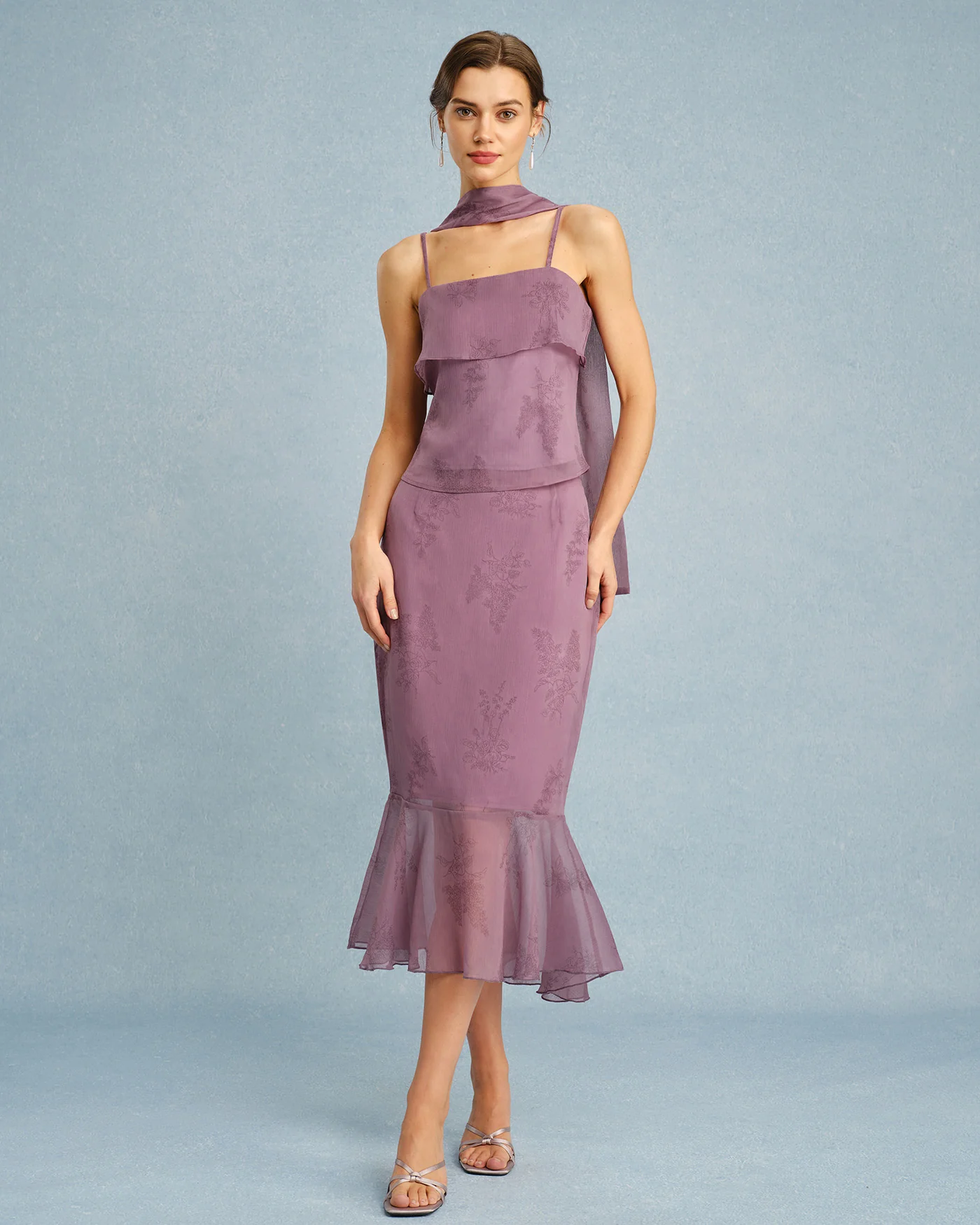Purple Floral Mermaid Midi Skirt - Image 5