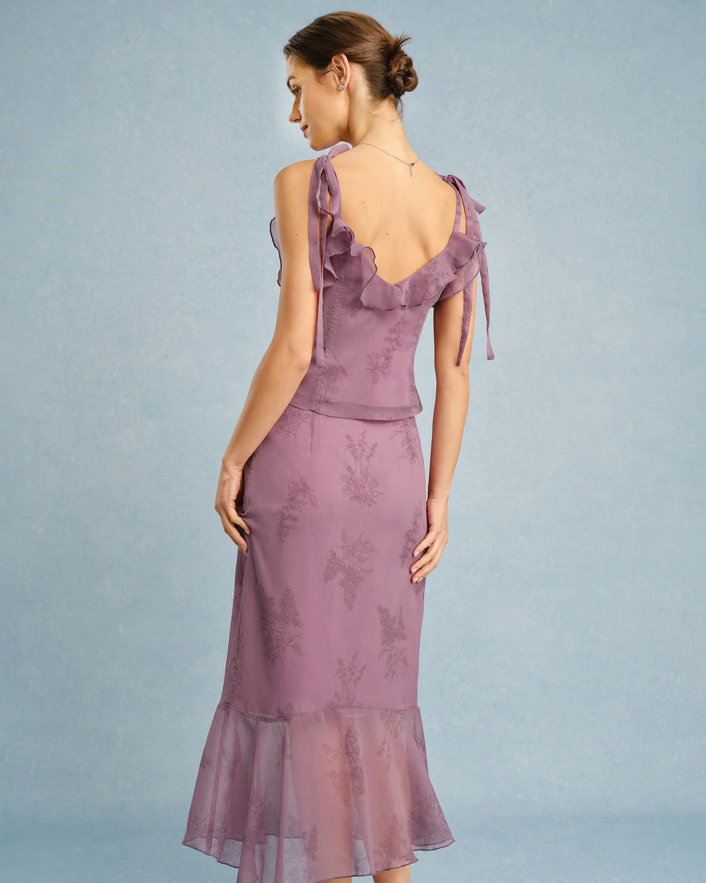 Purple Floral Mermaid Midi Skirt - Image 7
