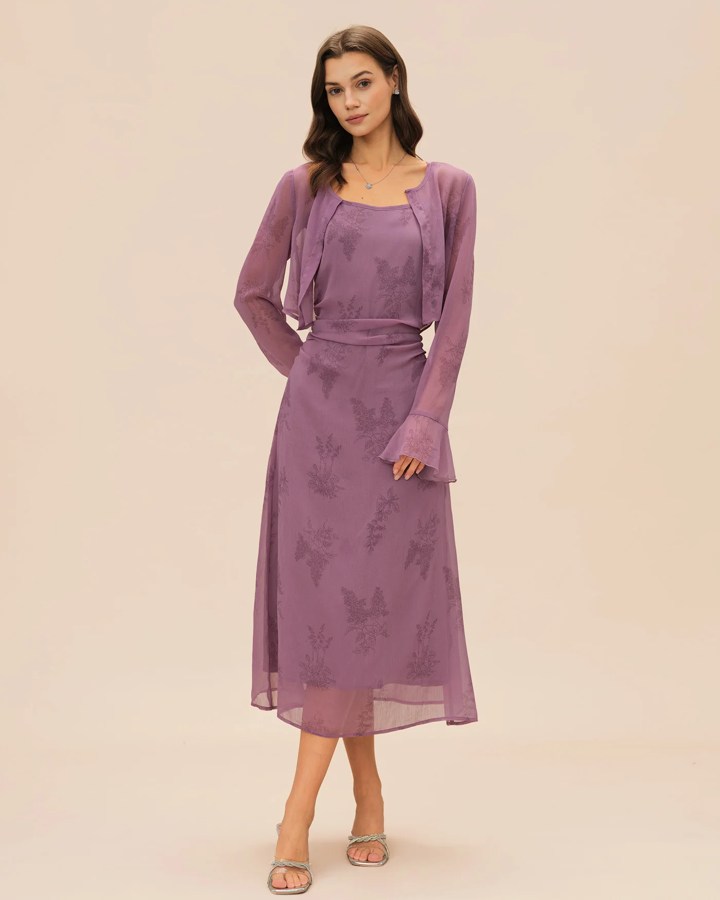 Purple Floral Ruched Slip Midi Dress - Image 2