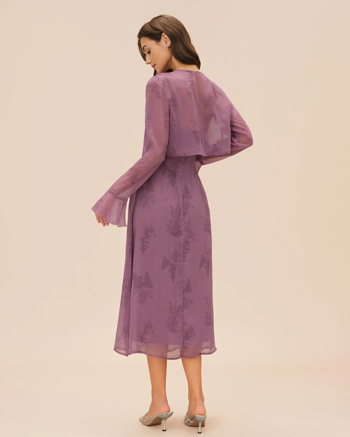 Purple Floral Ruched Slip Midi Dress - Image 6