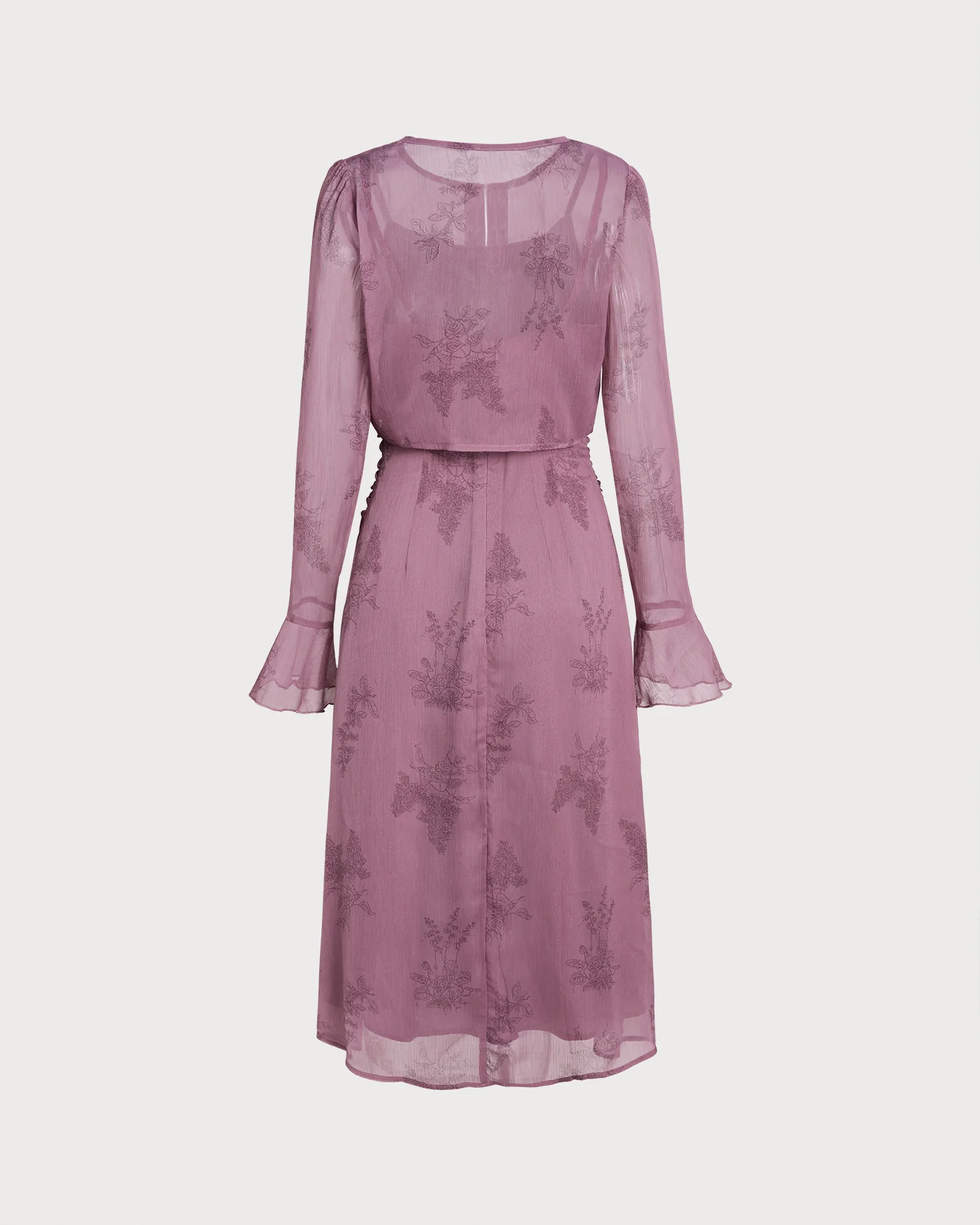 Purple Floral Ruched Slip Midi Dress - Image 8