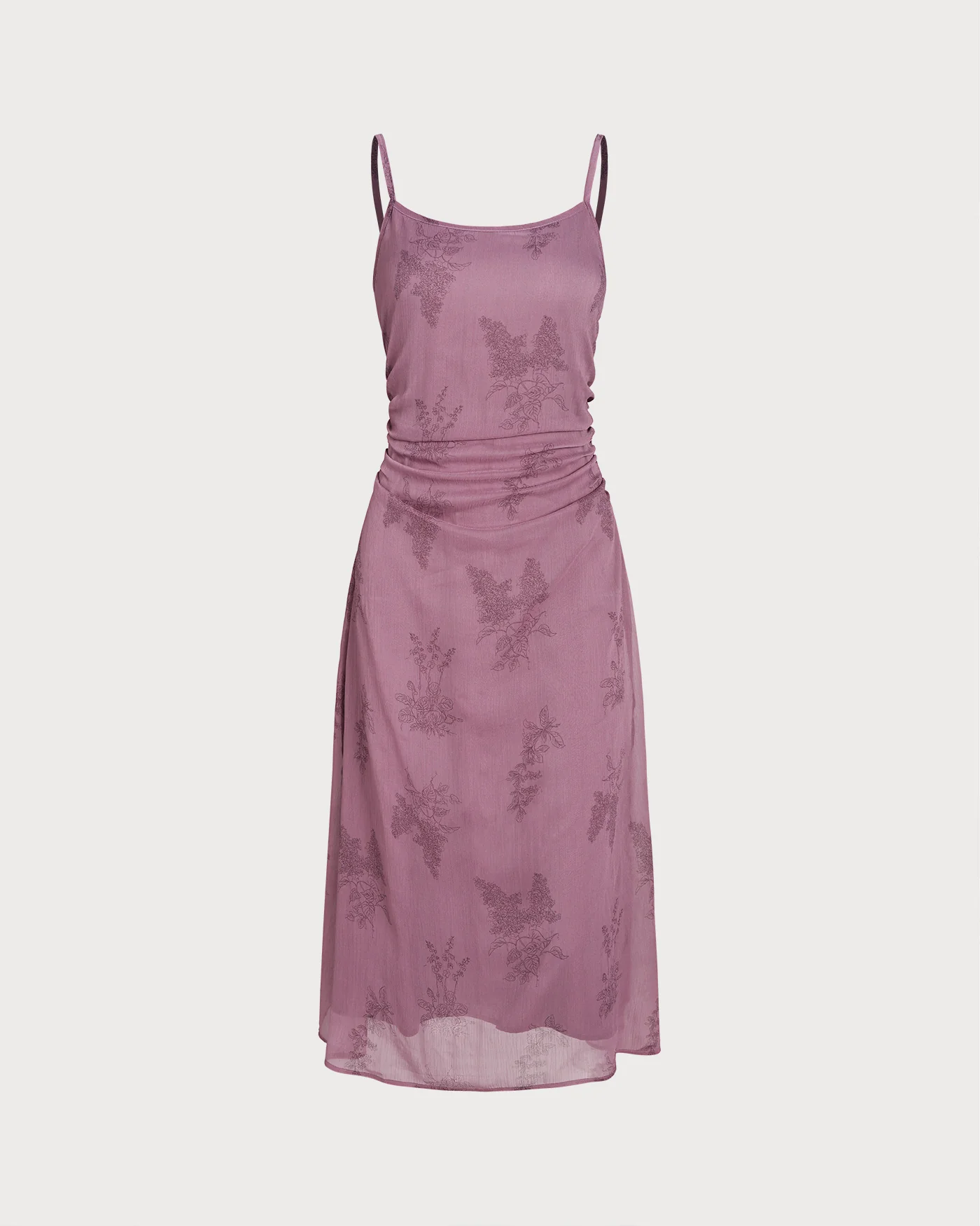 Purple Floral Ruched Slip Midi Dress - Image 9