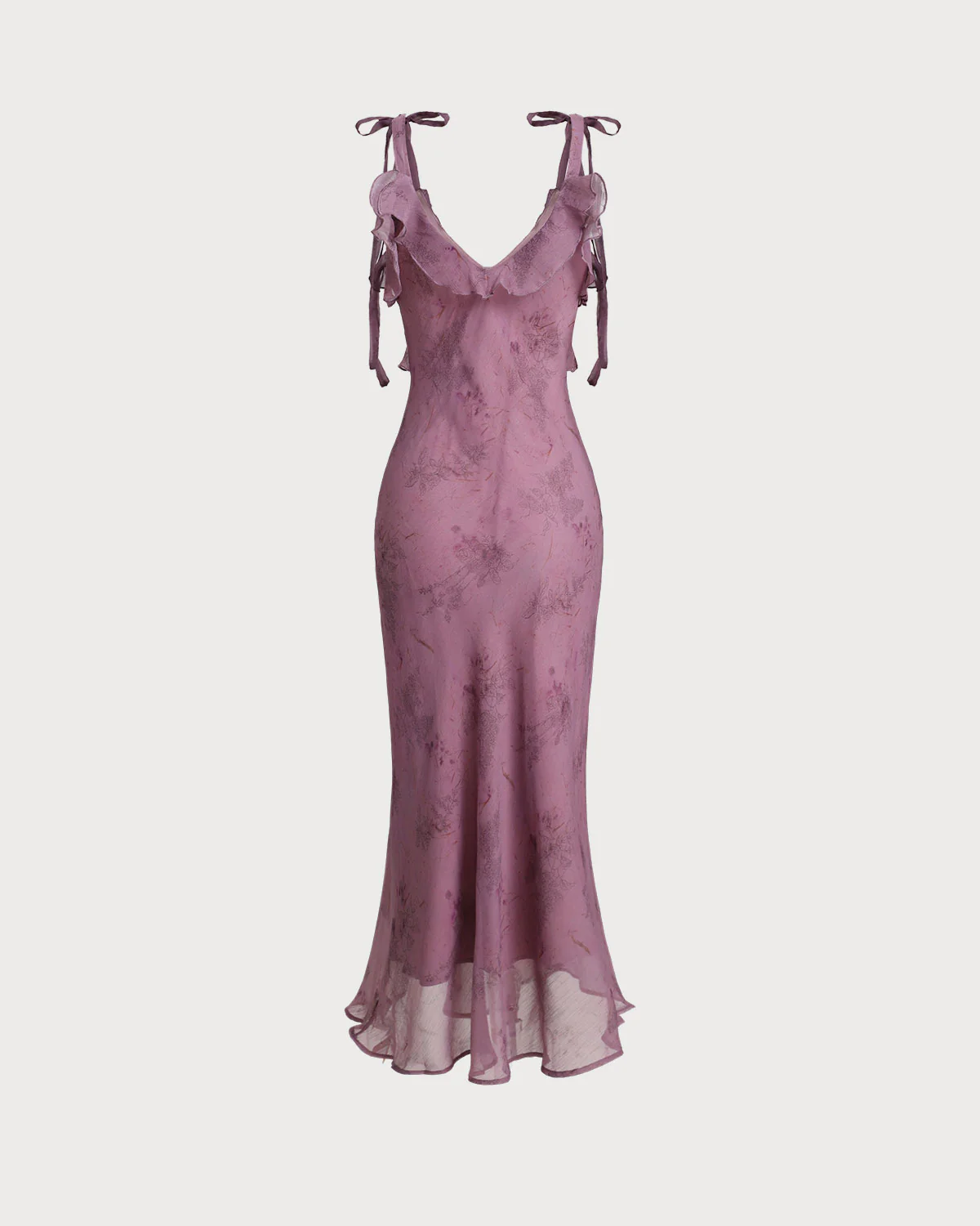 Purple Floral Ruffle Tie Strap Midi Dress - Image 4