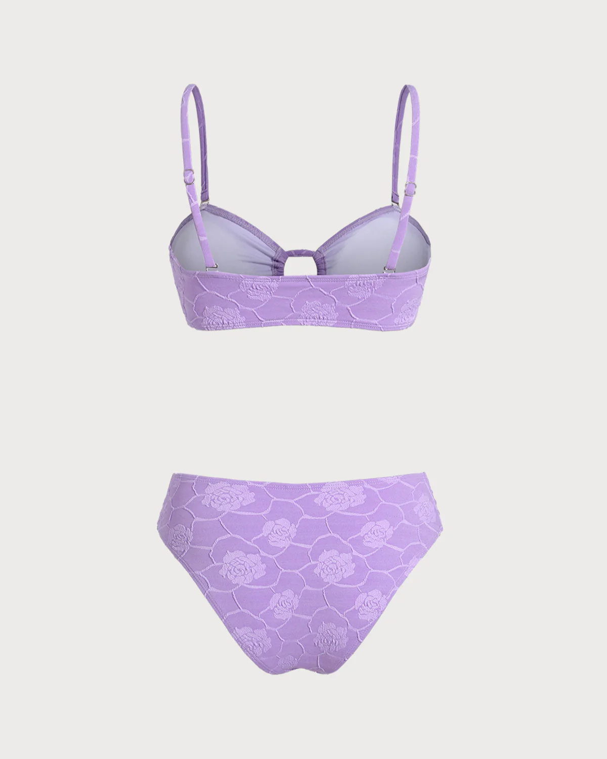 Purple Floral Textured Bandeau Bikini Set - Image 3