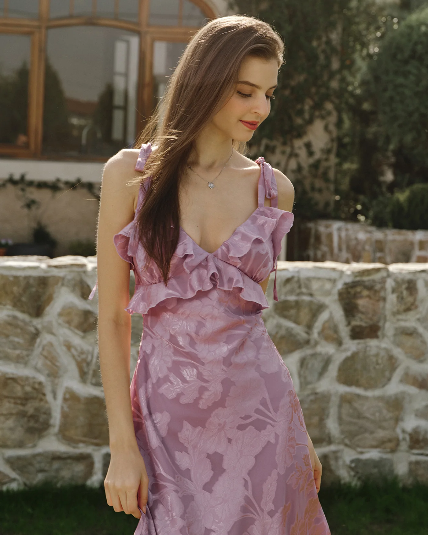 Purple Jacquard Slip Maxi Dress - Image 3