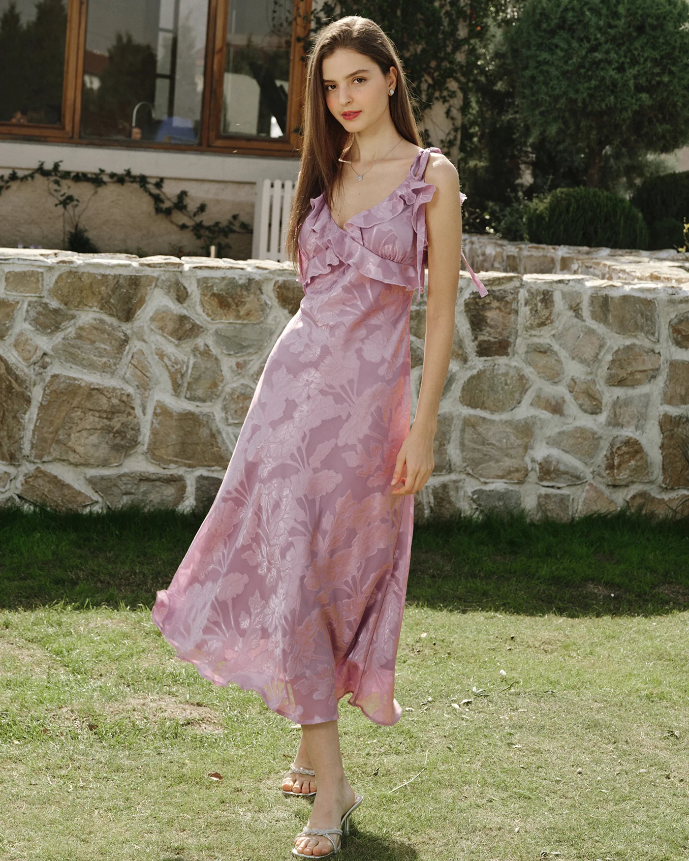 Purple Jacquard Slip Maxi Dress - Image 5