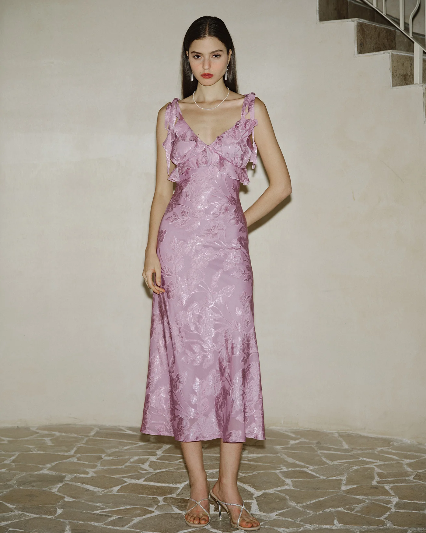 Purple Jacquard Slip Maxi Dress - Image 7