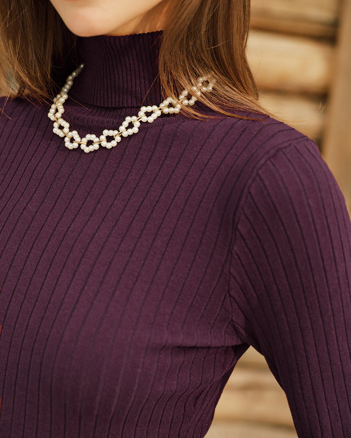 Purple Mock Neck Bell Sleeve Sweater - Image 2