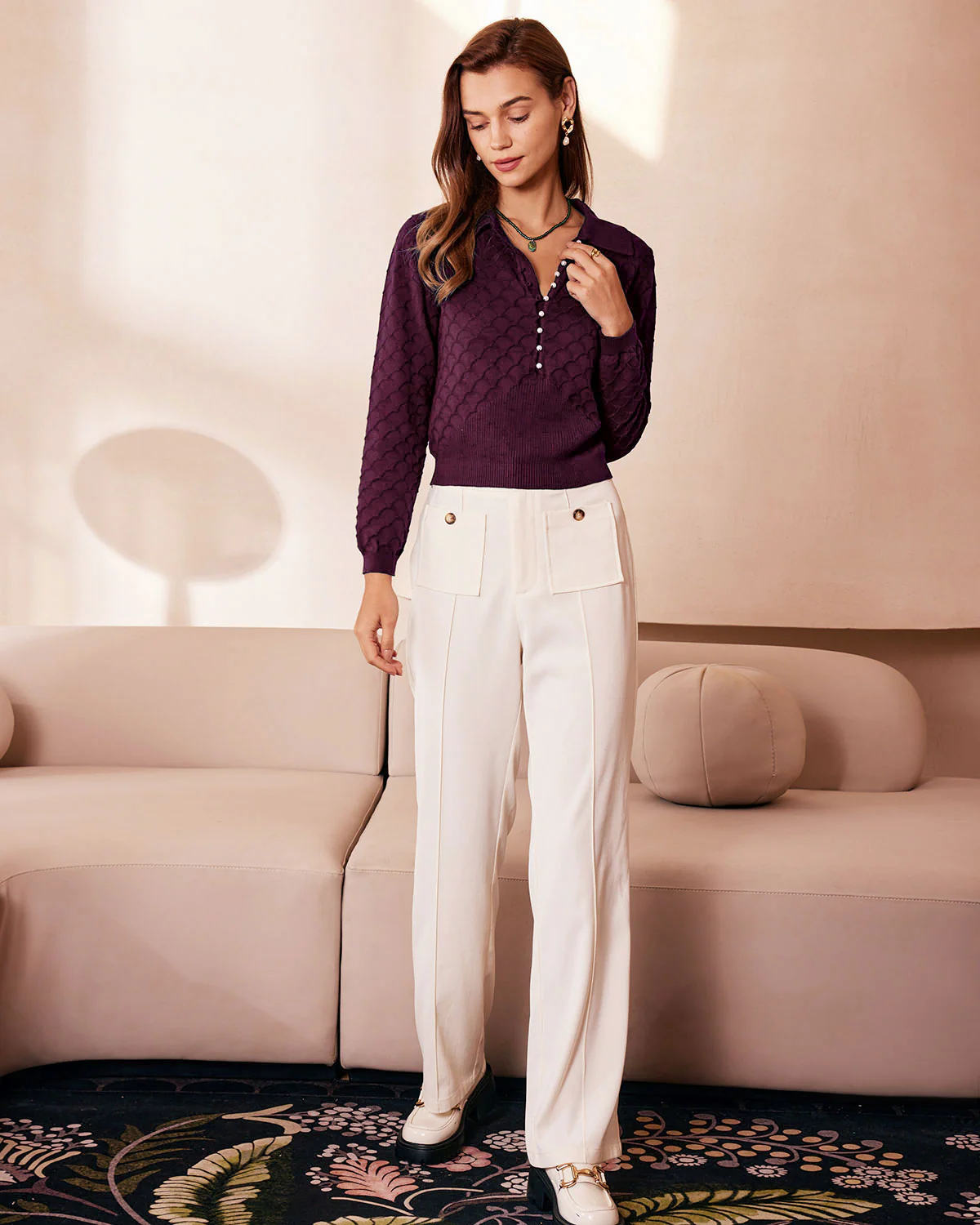 Purple Pearl Buttons Knit Tee - Image 2