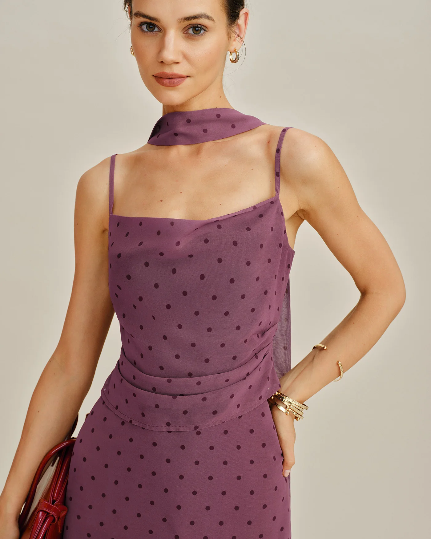 Purple Polka Dot Chiffon Cami Top - Image 2