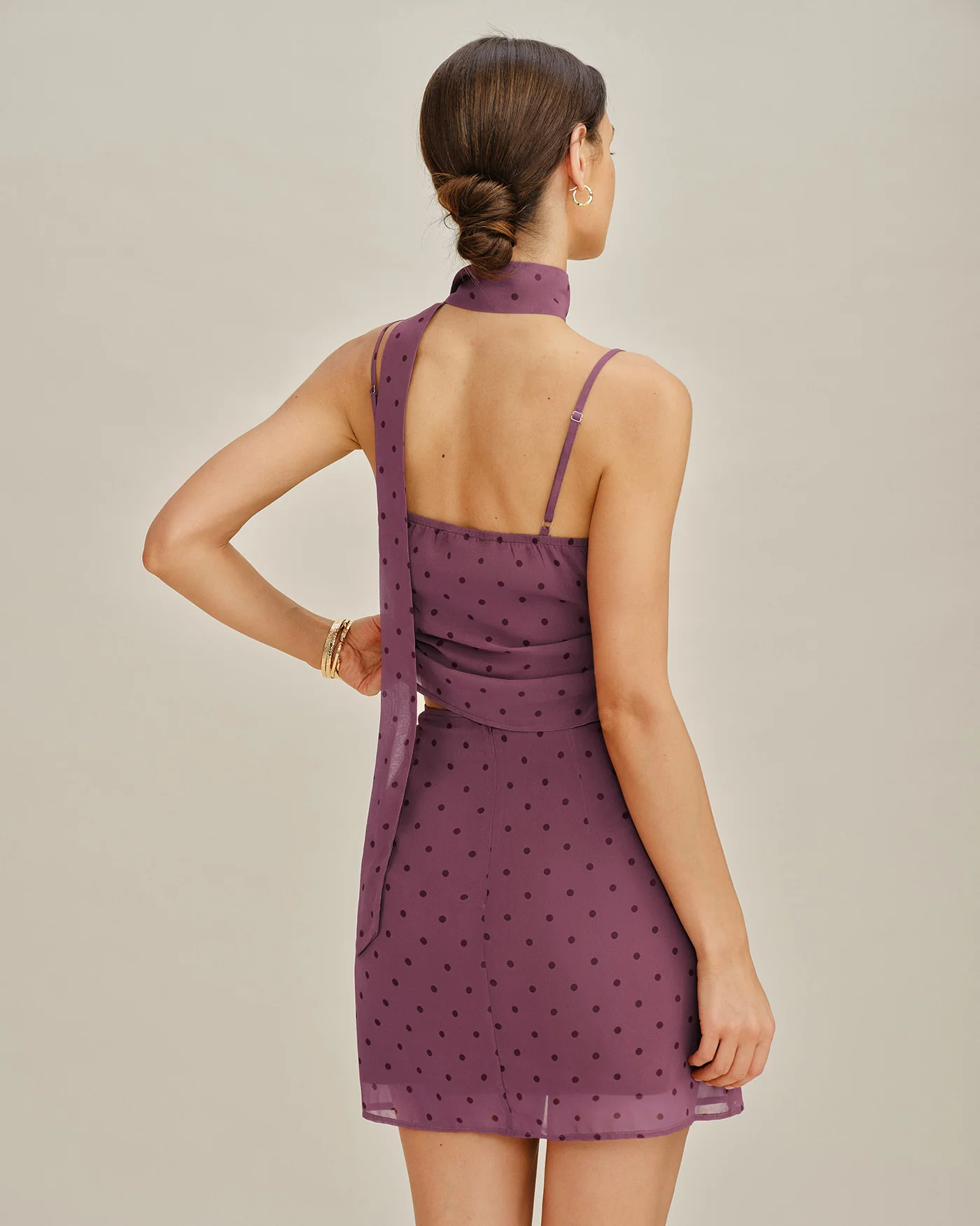Purple Polka Dot Chiffon Cami Top - Image 3
