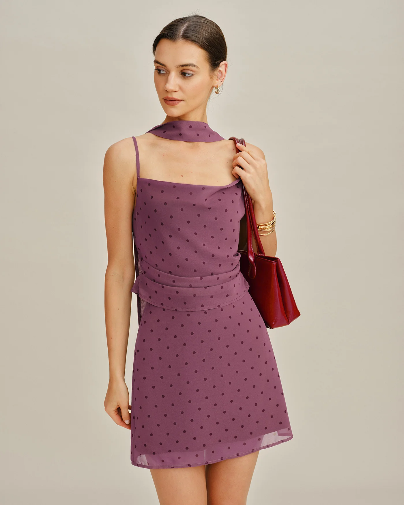 Purple Polka Dot Chiffon Mini Skirt - Image 2