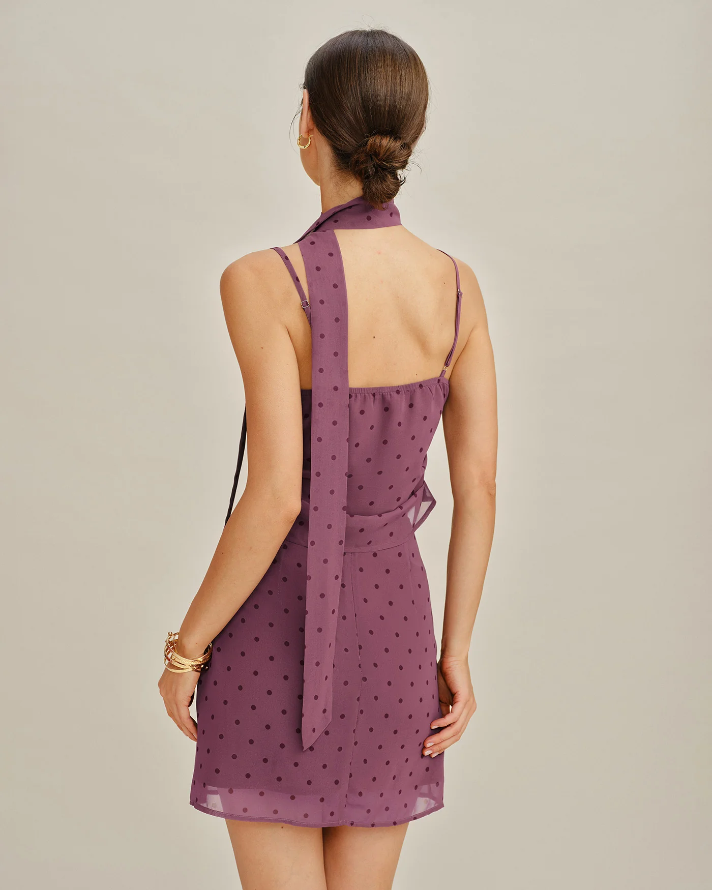 Purple Polka Dot Chiffon Mini Skirt - Image 3