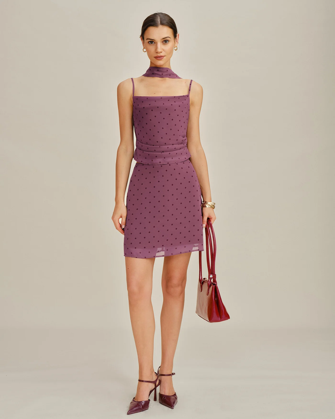Purple Polka Dot Chiffon Mini Skirt - Image 4