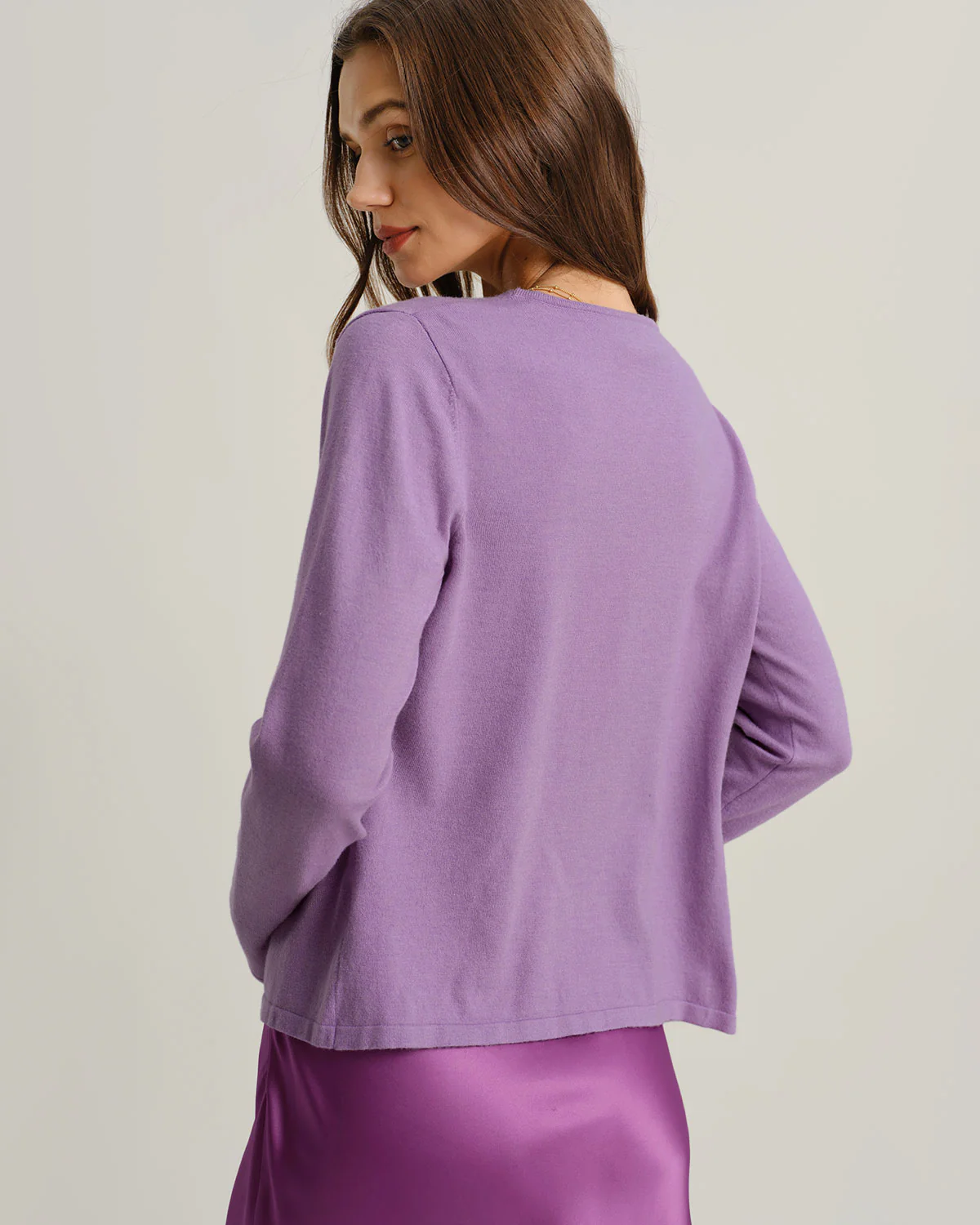 Purple Ribbed Knit Cardigan - Image 3