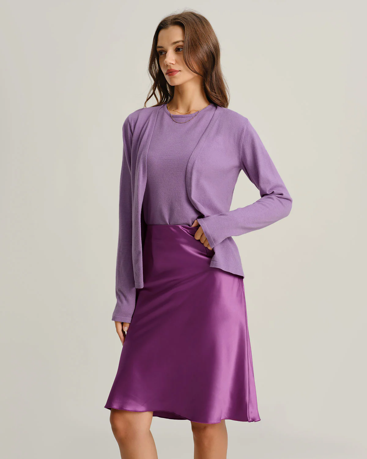 Purple Ribbed Knit Cardigan - Image 4