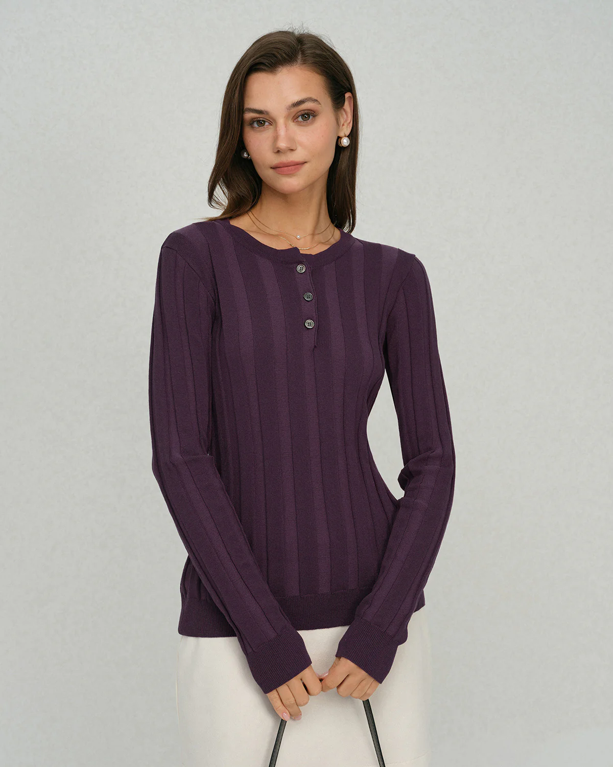 Purple Round Neck Slim Knit Tee - Image 4