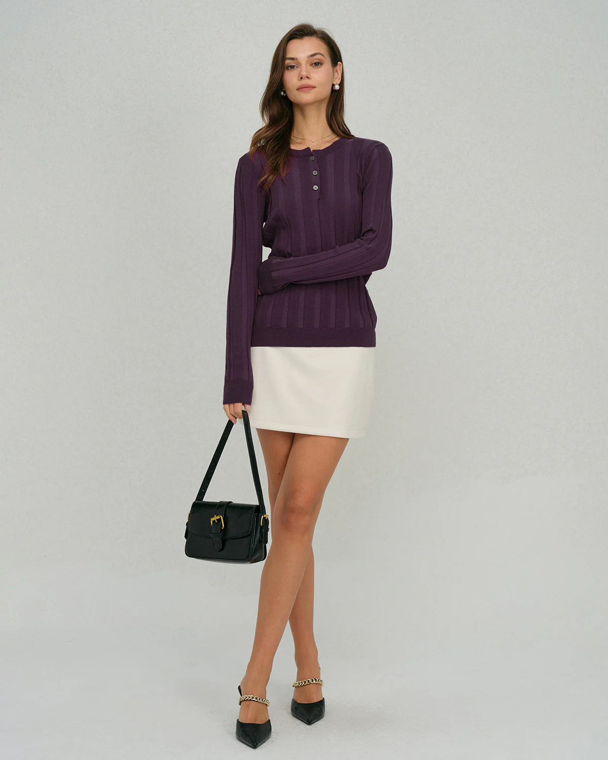 Purple Round Neck Slim Knit Tee - Image 5
