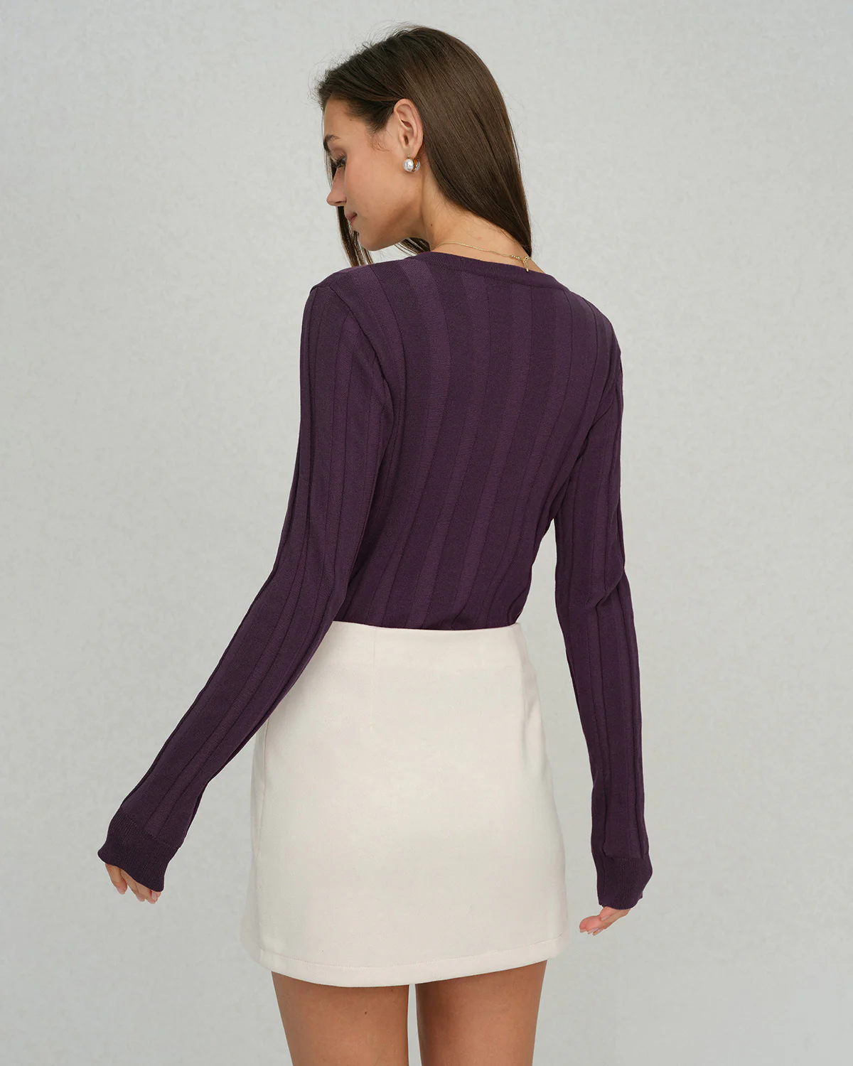 Purple Round Neck Slim Knit Tee - Image 6