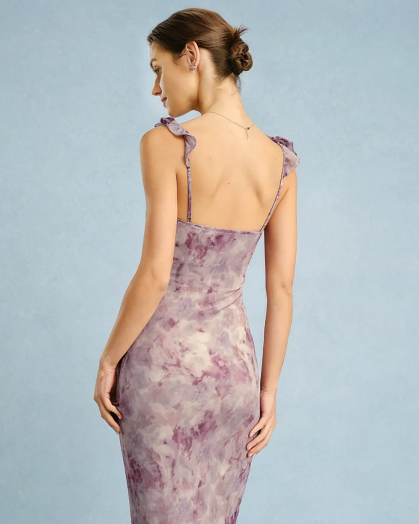 Purple Ruffle A-Line Slip Maxi Dress - Image 3