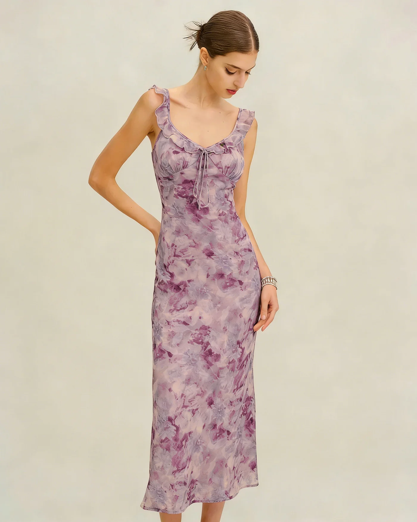 Purple Ruffle A-Line Slip Maxi Dress - Image 4