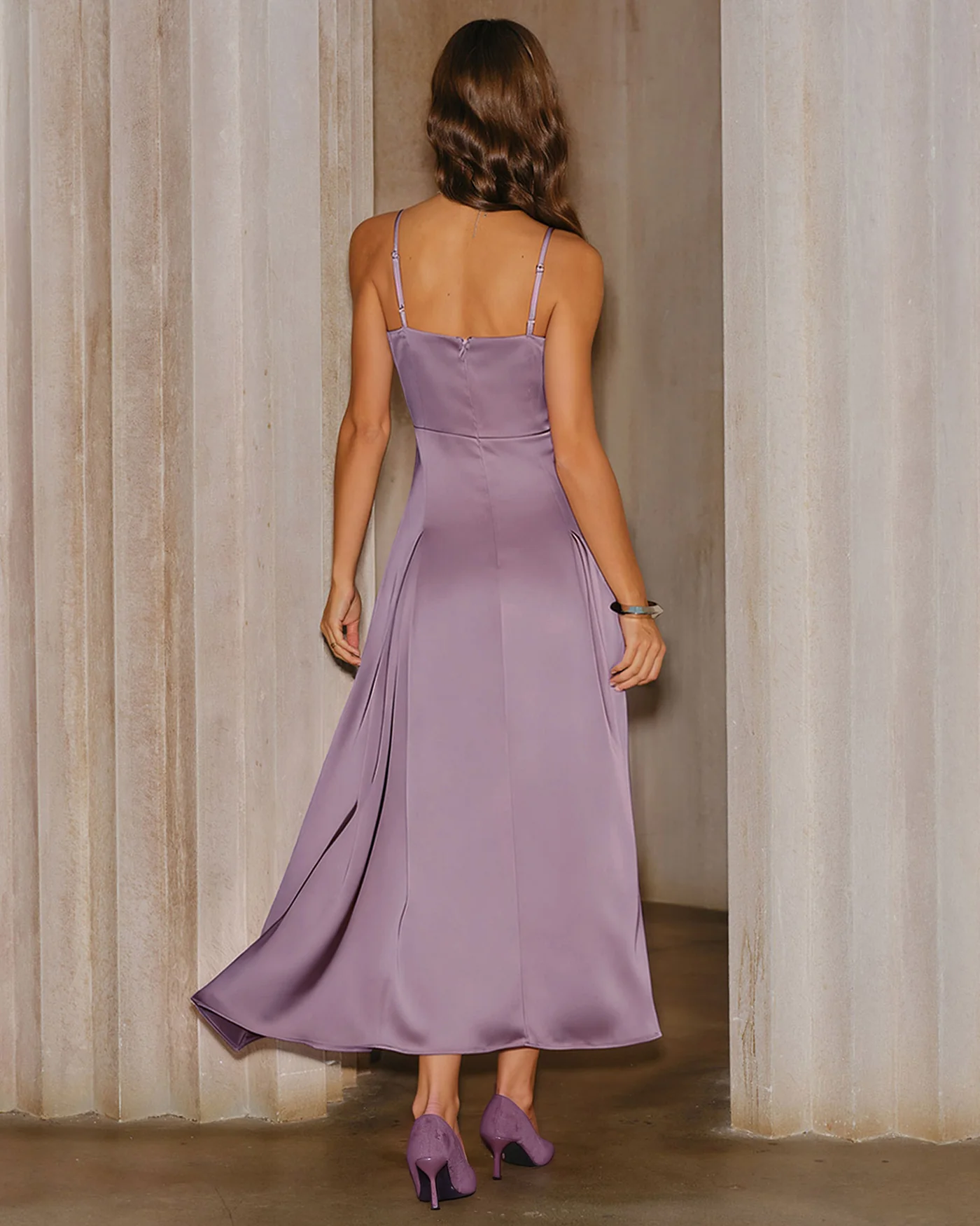 Purple Satin Slip Maxi Dress - Image 5