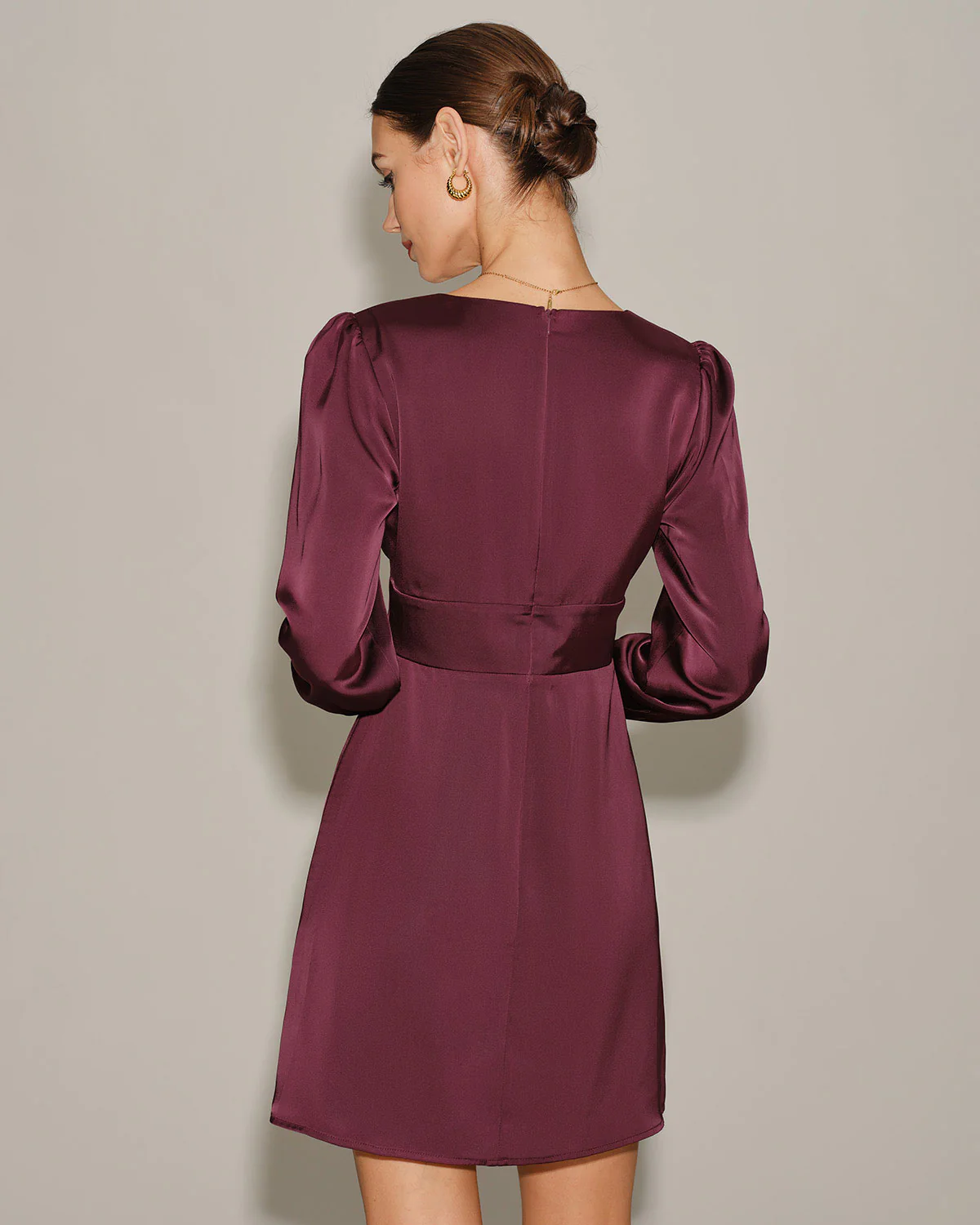 Purple Satin V Neck Mini Dress - Image 4