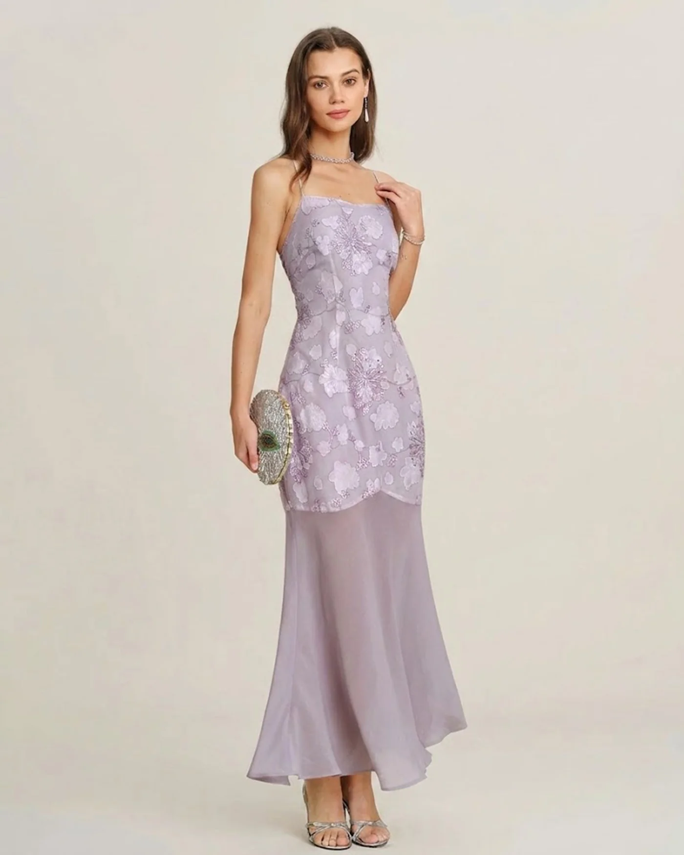 Purple Sequins Jacquard Slip Maxi Dress - Image 3