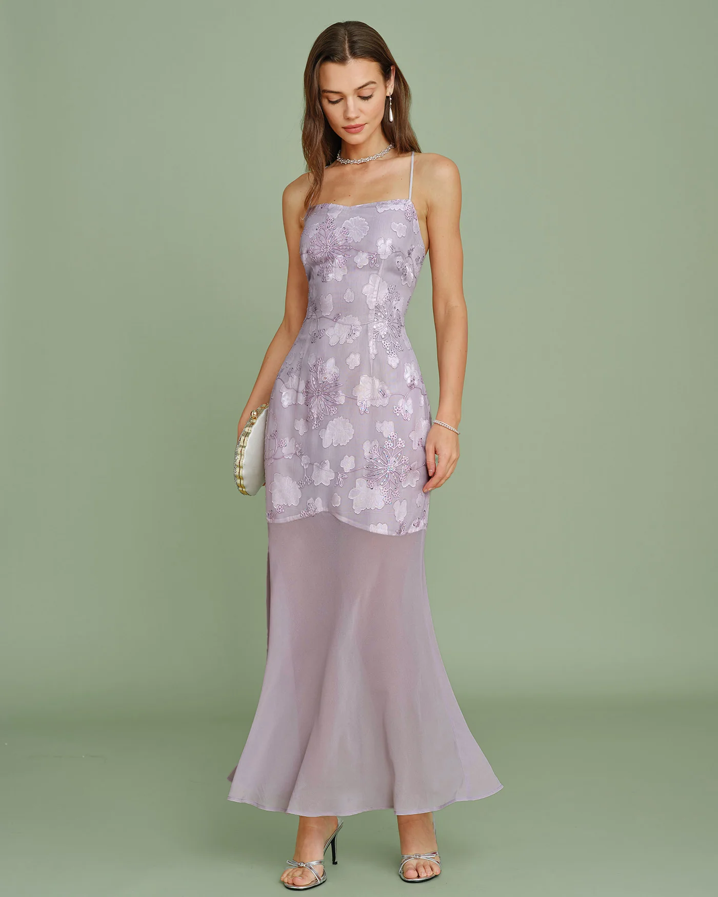 Purple Sequins Jacquard Slip Maxi Dress - Image 5