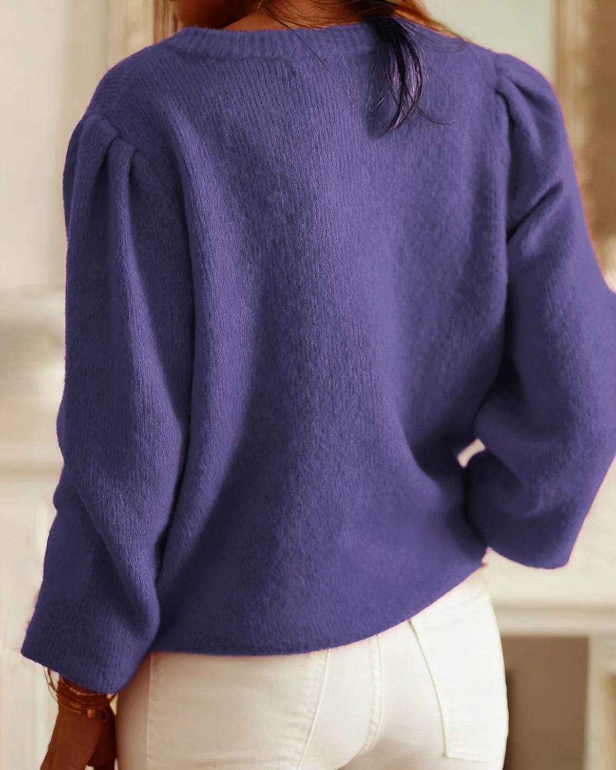 Purple Single Breasted Winter Knit Cardigan - Image 4
