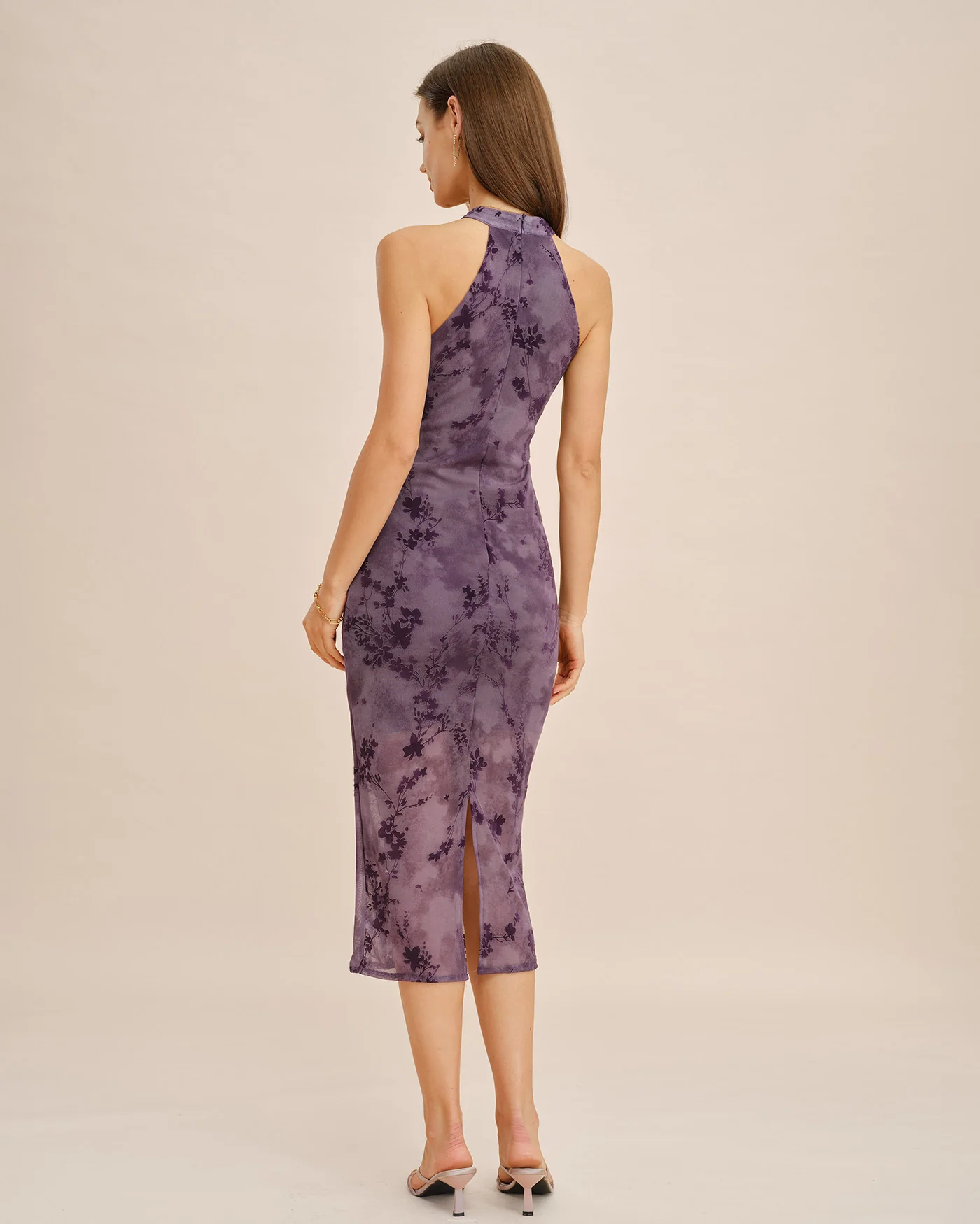 Purple Sleeveless Bodycon Midi Dress - Image 4