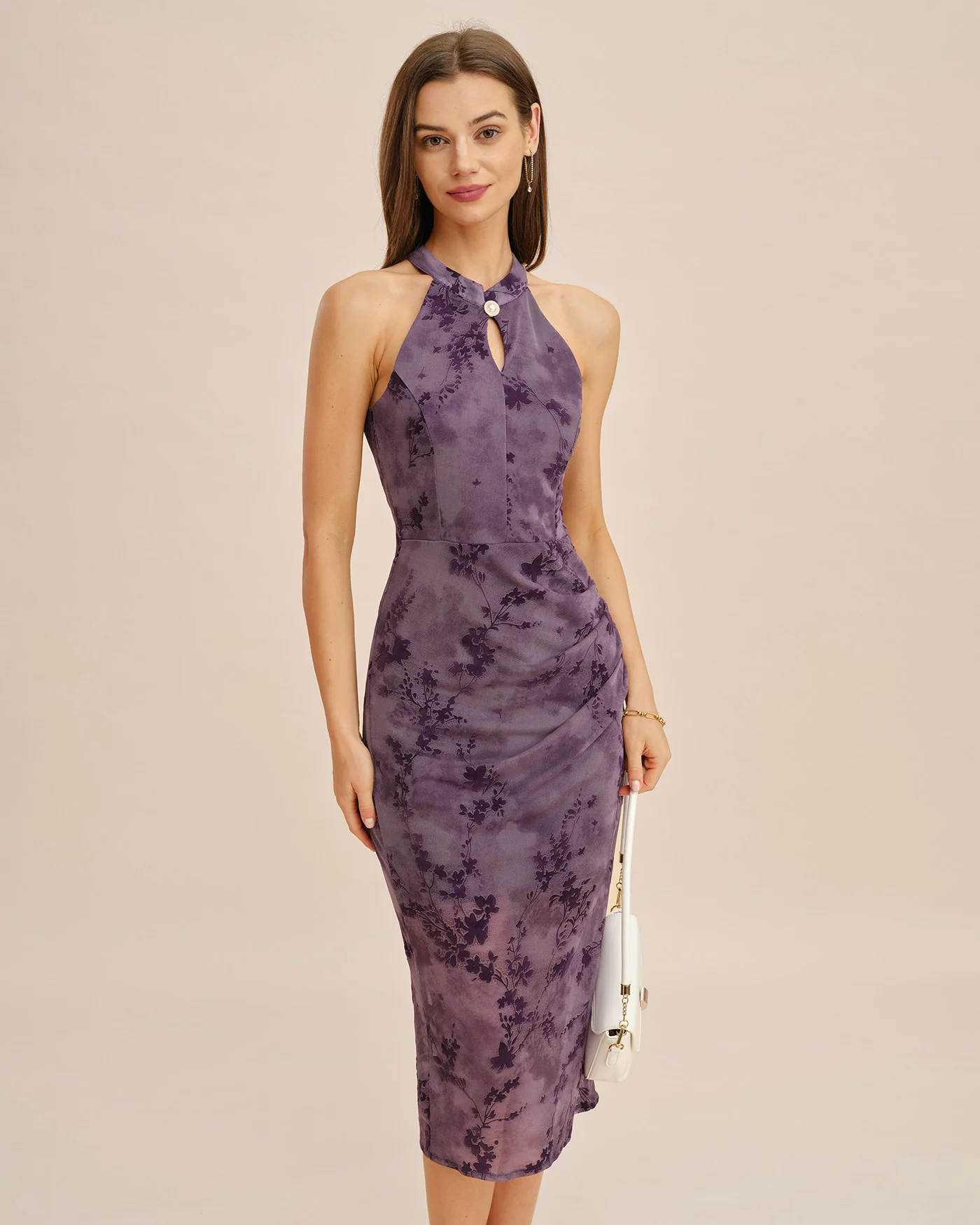 Purple Sleeveless Bodycon Midi Dress - Image 5