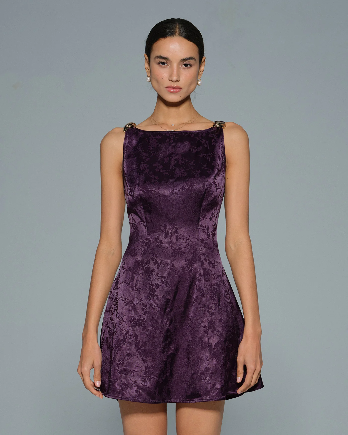 Purple Sleeveless Floral Mini Dress - Image 5