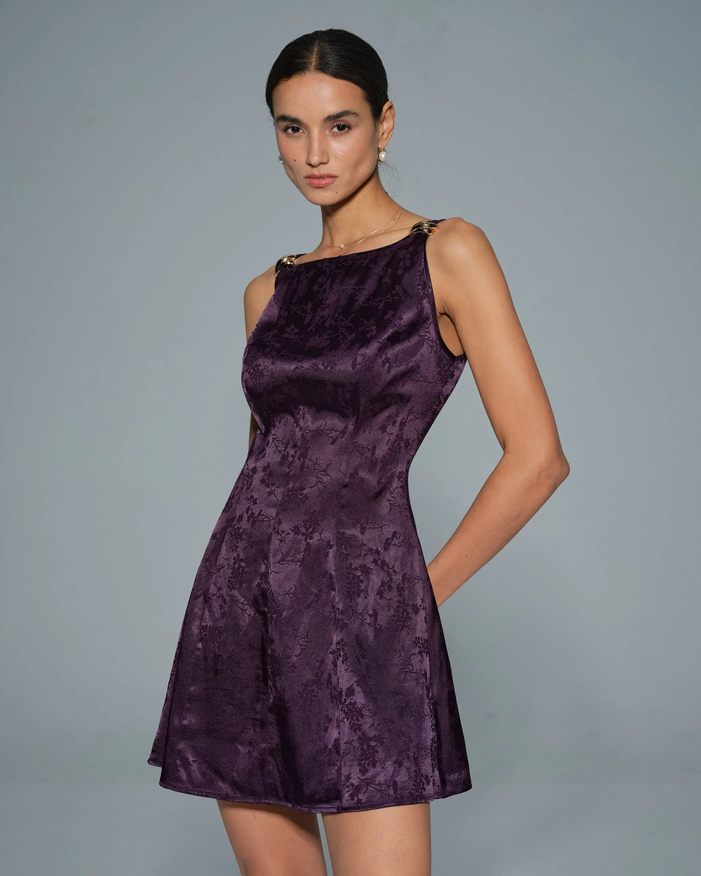 Purple Sleeveless Floral Mini Dress - Image 6