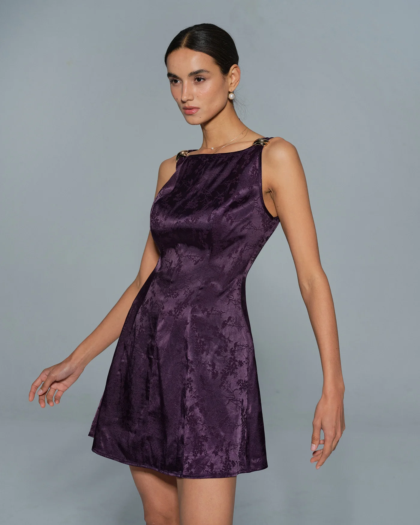 Purple Sleeveless Floral Mini Dress - Image 7