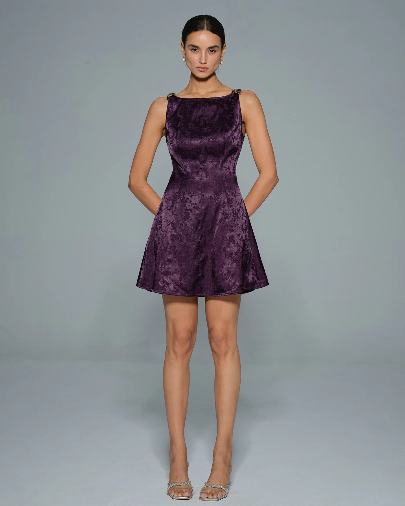 Purple Sleeveless Floral Mini Dress - Image 8